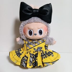 Labubu Harry Potter Hufflepuff Inspired Dress with Faux Leather Bow Outfit